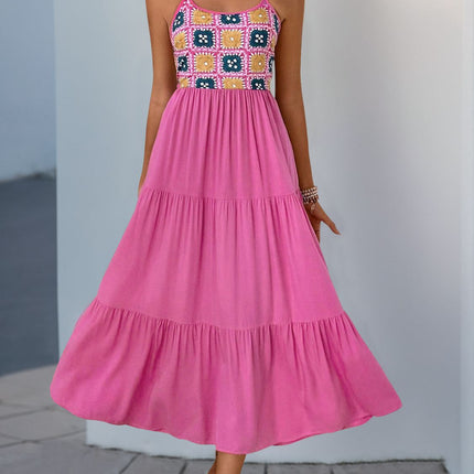 Perfee Printed Halter Neck Tiered Midi Dress