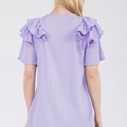 Celeste Full Size Ruffle Layered Short Sleeve Texture Top