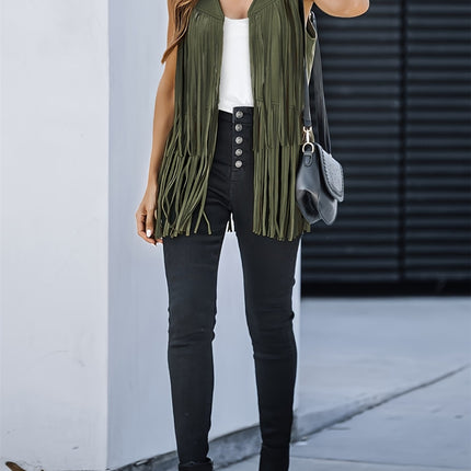 Fringe Open Front Vest Coat