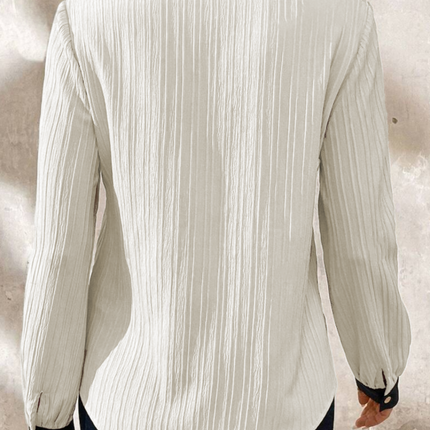 Contrast Notched Long Sleeve Blouse