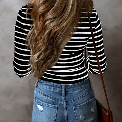 Striped V-Neck Long Sleeve Top