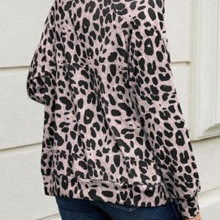 Full Size Leopard Collared Neck Zip Up Jacket