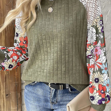 Printed Round Neck Long Sleeve Top