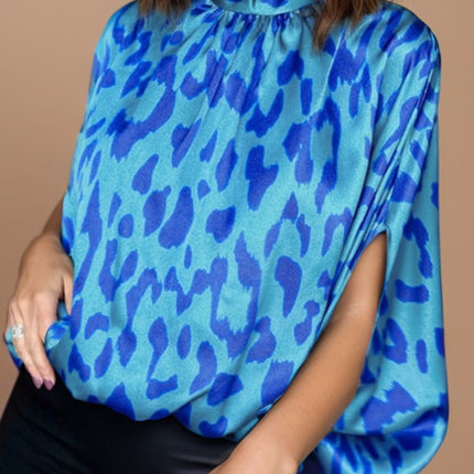 Printed Turtleneck Half Sleeve Blouse