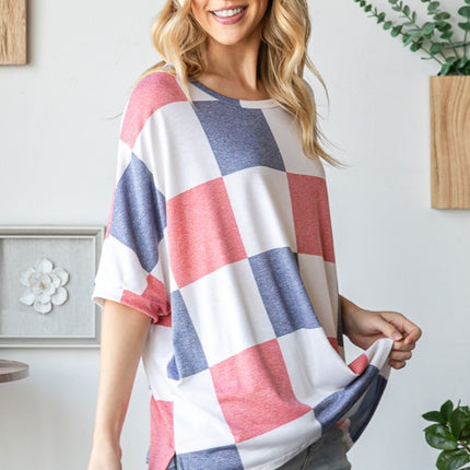 HOPELY Checkered Round Neck Half Sleeve T-Shirt