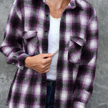 Full Size Plaid Collared Neck Long Sleeve Shirt