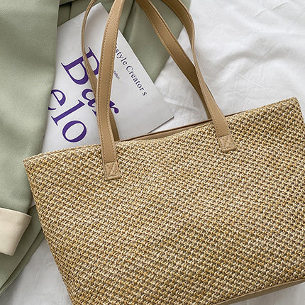 Solid Color Woven Tote Bag