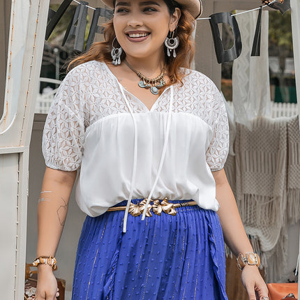 Plus Size Tie Neck Short Sleeve Blouse