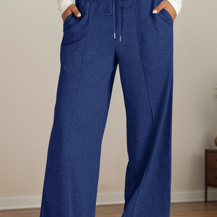 Drawstring Elastic Waist Wide Leg Pants