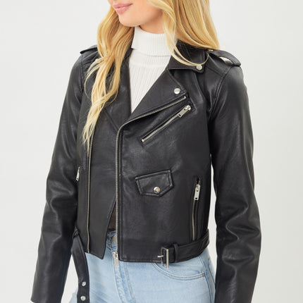 Faith Apparel Faux Leather Zip Up Biker Jacket