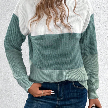 Color Block Drop Shoulder Long Sleeve Sweater