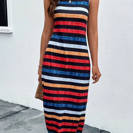 Slit Striped Round Neck Tank Dress