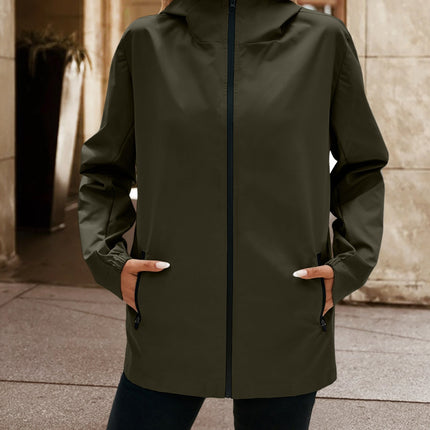 Pocketed Zip Up Hooded Jacket