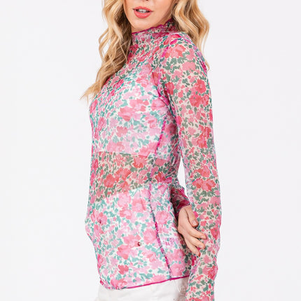 SAGE + FIG Floral Mesh Long Sleeve Top