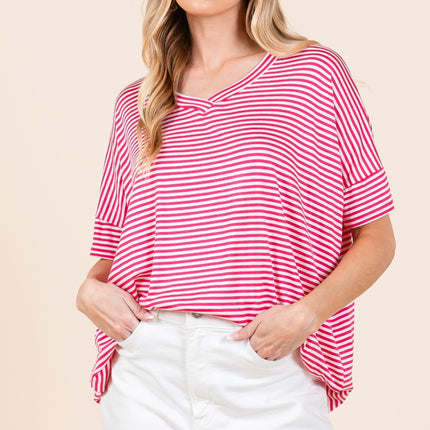 BOMBOM Striped V-Neck T-Shirt