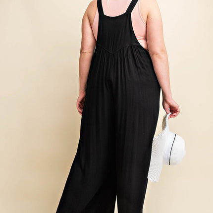 Kori America Full Size Sleeveless Ruched Wide Leg Overalls