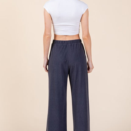 BOMBOM Elastic Waist Wide Leg Pants with Pockets