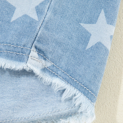 Raw Hem Star Collared Neck Denim Top