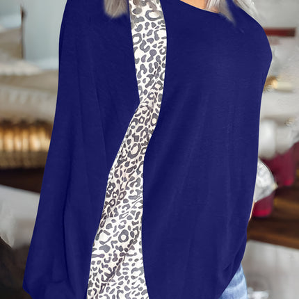 Full Size Leopard V-Neck Long Sleeve T-Shirt