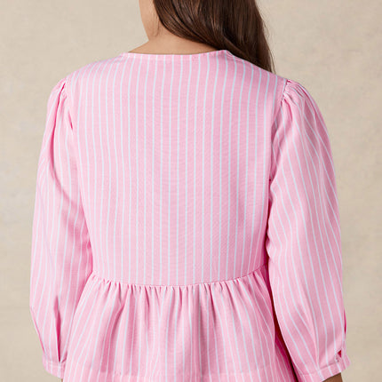 Tied Bow Striped Round Neck Blouse