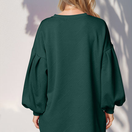 Double Take Drop Shoulder Lantern Sleeve Texture Mini Dress with Pockets - Vickie Lynn's