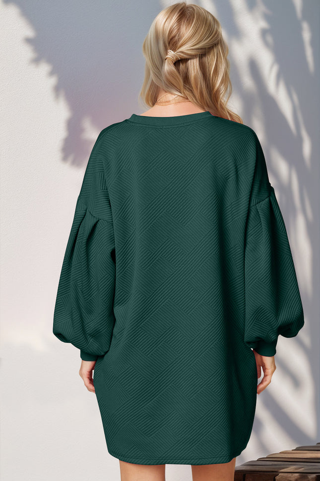 Double Take Drop Shoulder Lantern Sleeve Texture Mini Dress with Pockets - Vickie Lynn's
