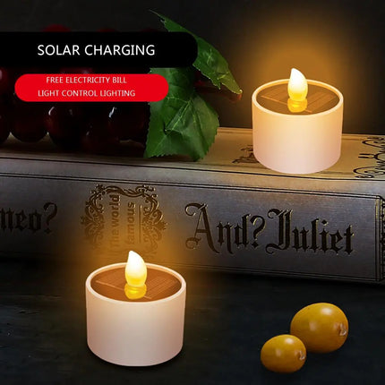 Flameless LED Tea Light Plastic Solar Energy Candle Yellow Light Power LED Flameless Electronic Tea Lights Lamp For Outdoor