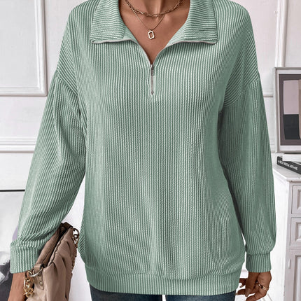 Double Take Striped Half Zip Long Sleeve T-Shirt