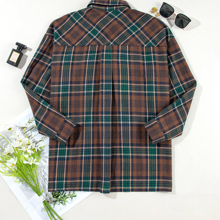 Plaid Collared Neck Button Up Jacket