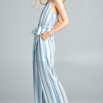 Cotton Bleu by Nu Label Tie Front Striped Sleeveless Jumpsuit