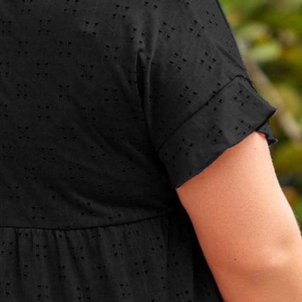 Plus Size Eyelet Round Neck Short Sleeve Blouse