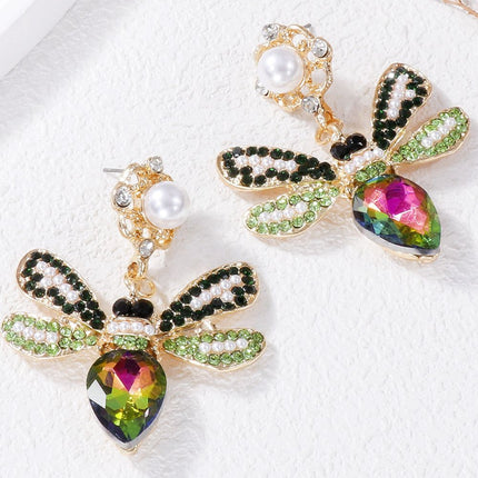 Natural Stone Bee Dangle Earrings