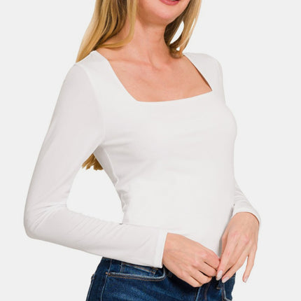 Zenana Square Neck Fitted Long Sleeve T-Shirt