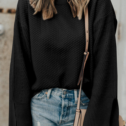 Textured Round Neck Long Sleeve Sweater