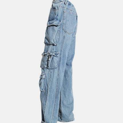 Washed Wide Leg Cargo Jeans