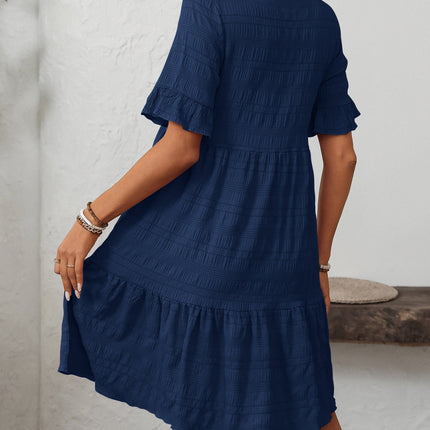 Mandy Ruffled Ruched Round Neck Half Sleeve Dress