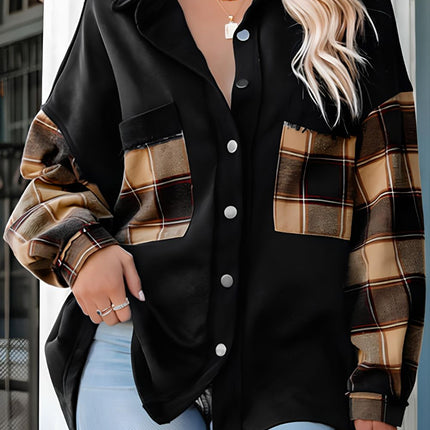 Plaid Button Up Shacket with Chest Pockets