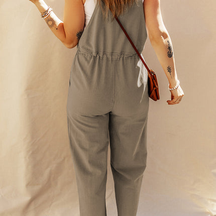 Drawstring Wide Strap Overalls with Pockets