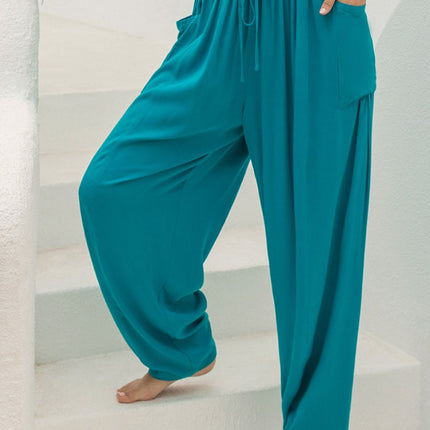 Drawstring Wide Leg Pants with Pockets