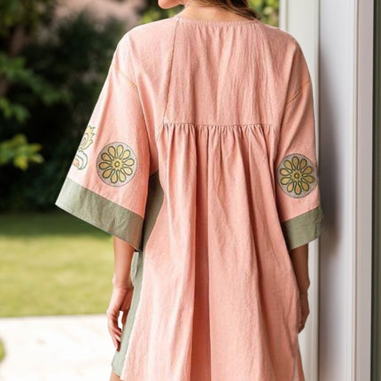 Printed V-Neck Three-Quarter Sleeve Mini Dress - Vickie Lynn's