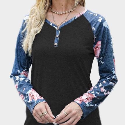 V-Neck Floral Long Sleeve T-Shirt