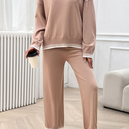 Devine Round Neck Dropped Shoulder Top and Pants Sweater Set