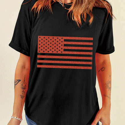 US Flag Round Neck Short Sleeve T-Shirt