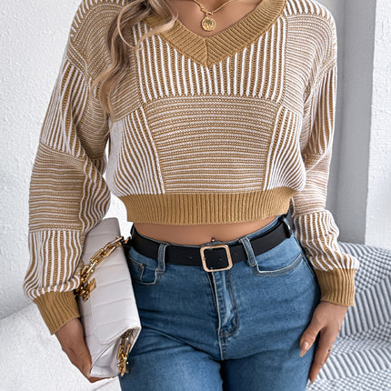 Striped V-Neck Long Sleeve Sweater