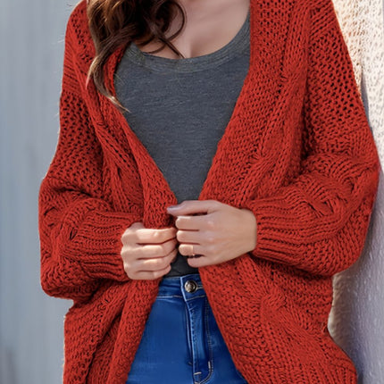 Cable-Knit Open Front Cardigan