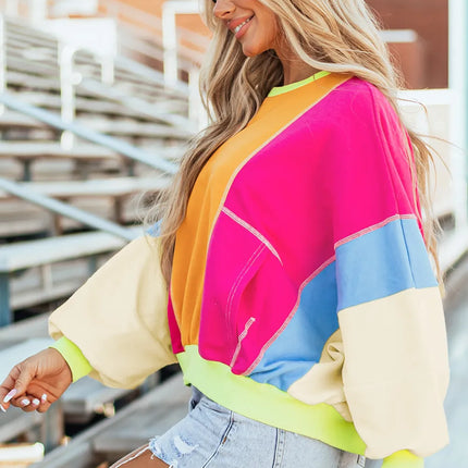 Color Block Round Neck Long Sleeve Top