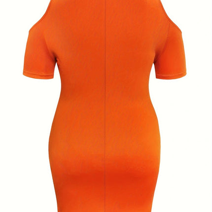 Plus Size Cold Shoulder Short Sleeve Mini Dress
