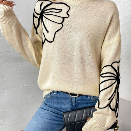 Perfee Mock Neck Dropped Shoulder Long Sleeve Sweater