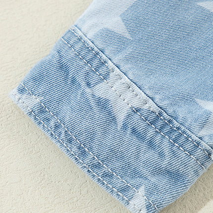 Raw Hem Star Collared Neck Denim Top