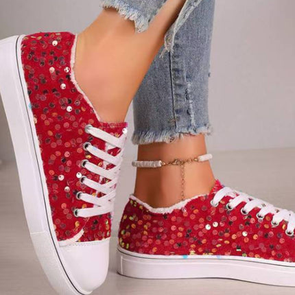 Sequin Round Toe Flat Sneakers